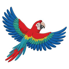 Colorful cute parrot bright tropical exotic bird flat vector illustration isolated on white background ideal for animal cartoon or web graphic design