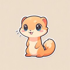 A cute cartoonish orange ferret with big blue eyes