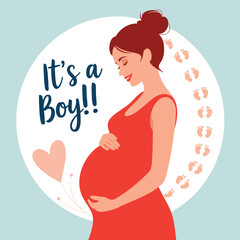 It is a boy pregnant woman card vector illustration design element perfect for baby shower maternity announcement or mother celebration creative artwork