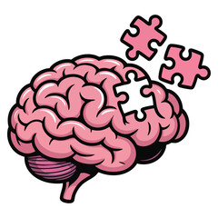 Pink brain with missing puzzle pieces illustration representing mental health puzzle cognition concept cognitive function and human mind vector artwork