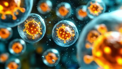 Microscopic 3D render of active viruses bacteria or pathogens invading host cells symbolizing infectious disease global pandemic medical research and immune response. - Powered by Adobe