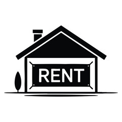 Rental property house for rent sign glyph icon real estate market vector illustration isolated silhouette design suitable for business logo and sale theme