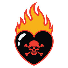 Skull with burning heart vector illustration isolated artwork perfect for gothic tattoo horror fantasy or dramatic flaming love themed creative design
