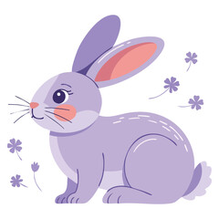 Vector illustration of happy easter sticker with cute purple rabbit bunny bright icon christian holiday greeting card cartoon flat isolated design