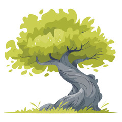 Vector illustration of inclined tropical foliage tree jungle landscape element ideal for nature scenery background tropical forest or decorative artwork