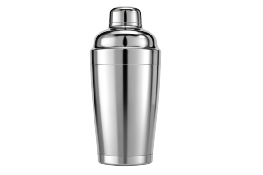 A silver cocktail shaker with a metal top
