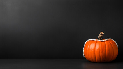 Elegant pumpkin decorated with pearl necklace in Martin Parr and Martha Cooper style