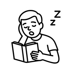 outline icon man falling asleep with a book vector on a white background
Vector icon on a white background