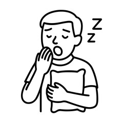 outline icon sleepy man with a pillow vector on a white background
Vector icon on a white background