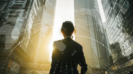 Symbol of future business with urban female leader and augmented reality data - Powered by Adobe