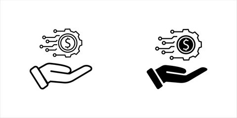 han and gear with money, financial management icon set, line vector illustration	icon set. vector illustration, pictogram isolated on white background. color editable