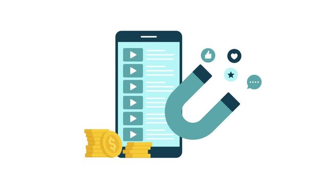 Animated Infographic Footage visualizing Monetize Content. Business animation with the concept of attracting viewers to make money