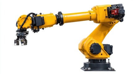 Yellow robotic arm for industrial automation.