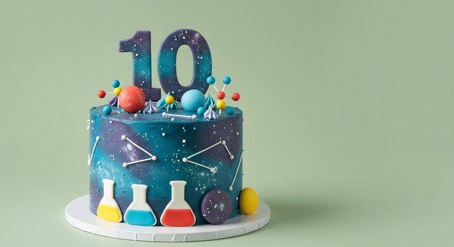 Creative Science-Themed Birthday Cake for 10th Birthday Celebration