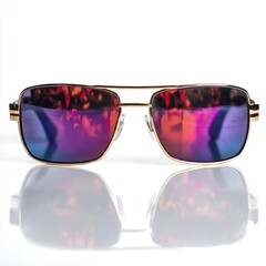 Stylish sunglasses with colorful reflective lenses.