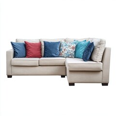 Stylish sofa with colorful cushions and comfort.