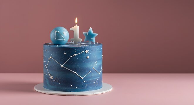 First Birthday Cake with Celestial Theme and Constellation Decorations