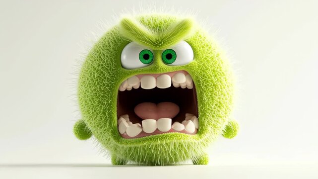 Green Cartoon Character With a Frown and Angry Expression in a Simple Background