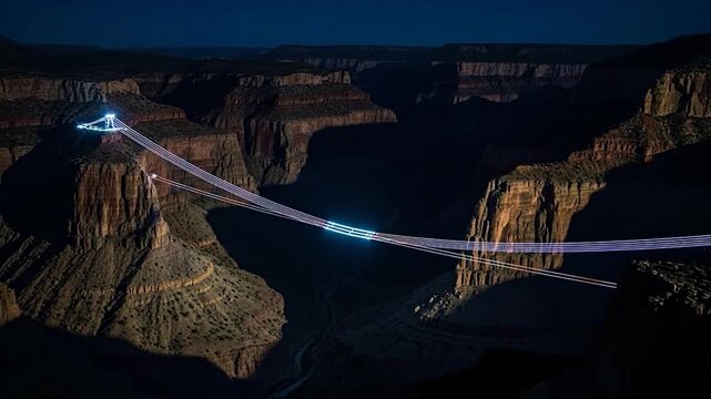 Grand Canyon Skywalk at Night with Blue Lights.