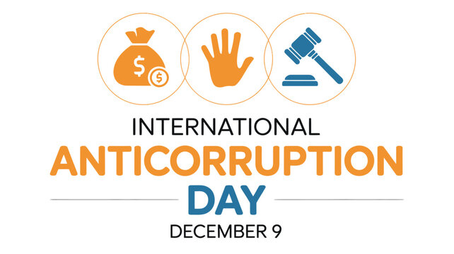 International Anti-Corruption Day vector illustration featuring a money bag hand and gavel for awareness and advocacy