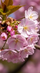 Delicate Pink Cherry Blossoms in Full Bloom - A Springtime Delight.