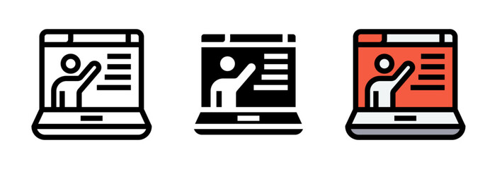 Conjunto de iconos de clases en línea. Educación virtual, aprendizaje digital, enseñanza remota. Ilustración vectorial