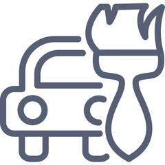 Car shape outline with a paint brush and dripping paint symbolizing automotive customization and repair services on a transparent background