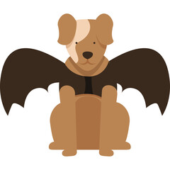 Cartoon Dog With Bat Wings Sitting Down Facing Forward With Light Brown and Dark Brown Colors and a Tan Patch on its Face on a White Background