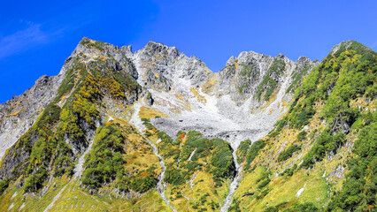 北アルプス　秋の涸沢カールから　穂高連峰の絶景　北穂高岳と東尾根