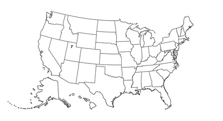 Fototapeta premium Outline map of the United States of America, showcasing all 50 states and distinct boundaries for easy geographical reference and educational purposes