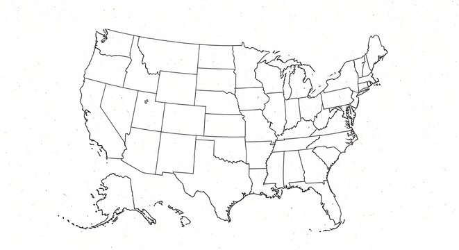 Detailed outline map of the United States of America, showcasing all 50 states and the District of Columbia with clear borders