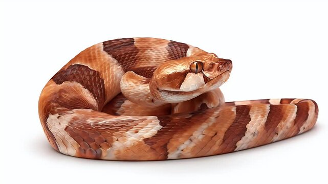 Coiled Boa Constrictor Snake on White Background.