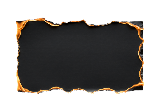 Abstract image of burning paper on a Transparant background creating a fiery frame