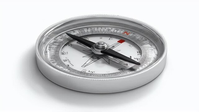 Close-up of a Silver Compass on White Background.