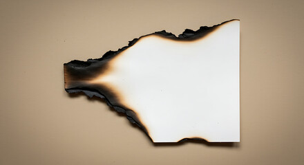 Burnt paper edge with ash on a neutral background creating a textured effect