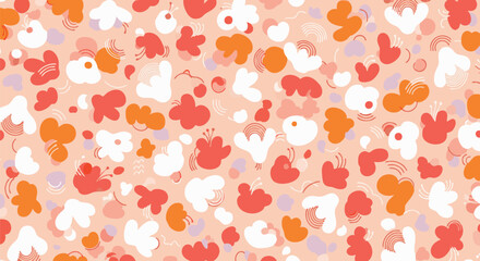 Abstract floral pattern in trendy, modern style. The vibrant pink background creates a playful mood