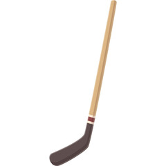 Cartoon Style Hockey Stick With Light Brown Shaft Dark Brown Blade And Red White Band Detail On Transparent Background