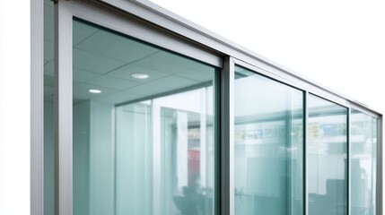 Modern glass wall in an office environment.