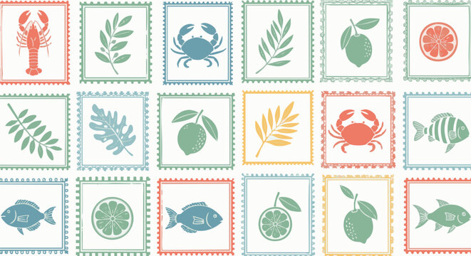 Colorful seamless pattern illustration with tropical elements in vintage style, evoking a playful and summery mood