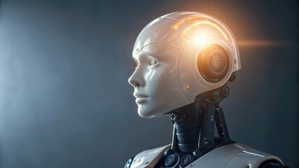 Obraz premium A futuristic humanoid robot with a sleek design and illuminated components, showcasing advanced technology and artificial intelligence.
