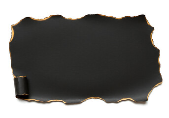 Isolated burnt edge paper with black color, aged texture and retro design element, suitable for artistic background