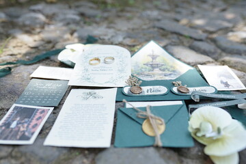 Wedding Invitations and Stationery Suite with Floral Accents and Rings
