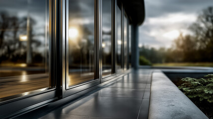 Modern Glass Door Minimal Frame Soft Light Reflections