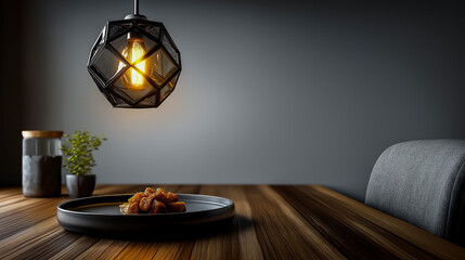 Single Geometric Lamp Empty Table Simple Form Pale Backdrop