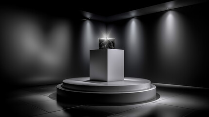 White Minimalist Retail Display One Product Pedestal Spotlight