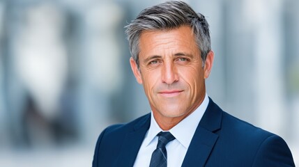 Fototapeta premium Confident Middle-Aged Man in Business Suit Smiling Outdoors