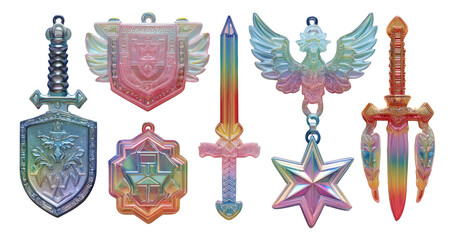 Colorful Fantasy Game Objects with Glittery Effects and Shapes