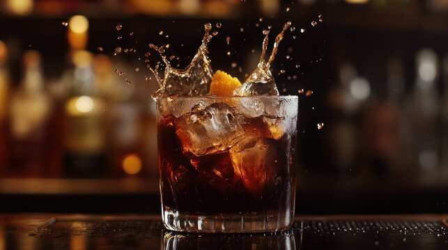 Cocktail Splash on Bar Counter