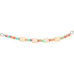 Charming Beaded Garland with Square Photo Holders in Warm Tones and Aqua Accents on White Background