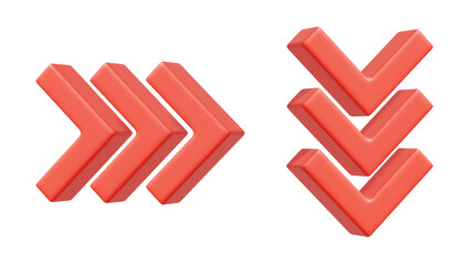 進む先を表す矢印の3Dアイコン。赤い矢印のUIイラストセット © ryunosuke